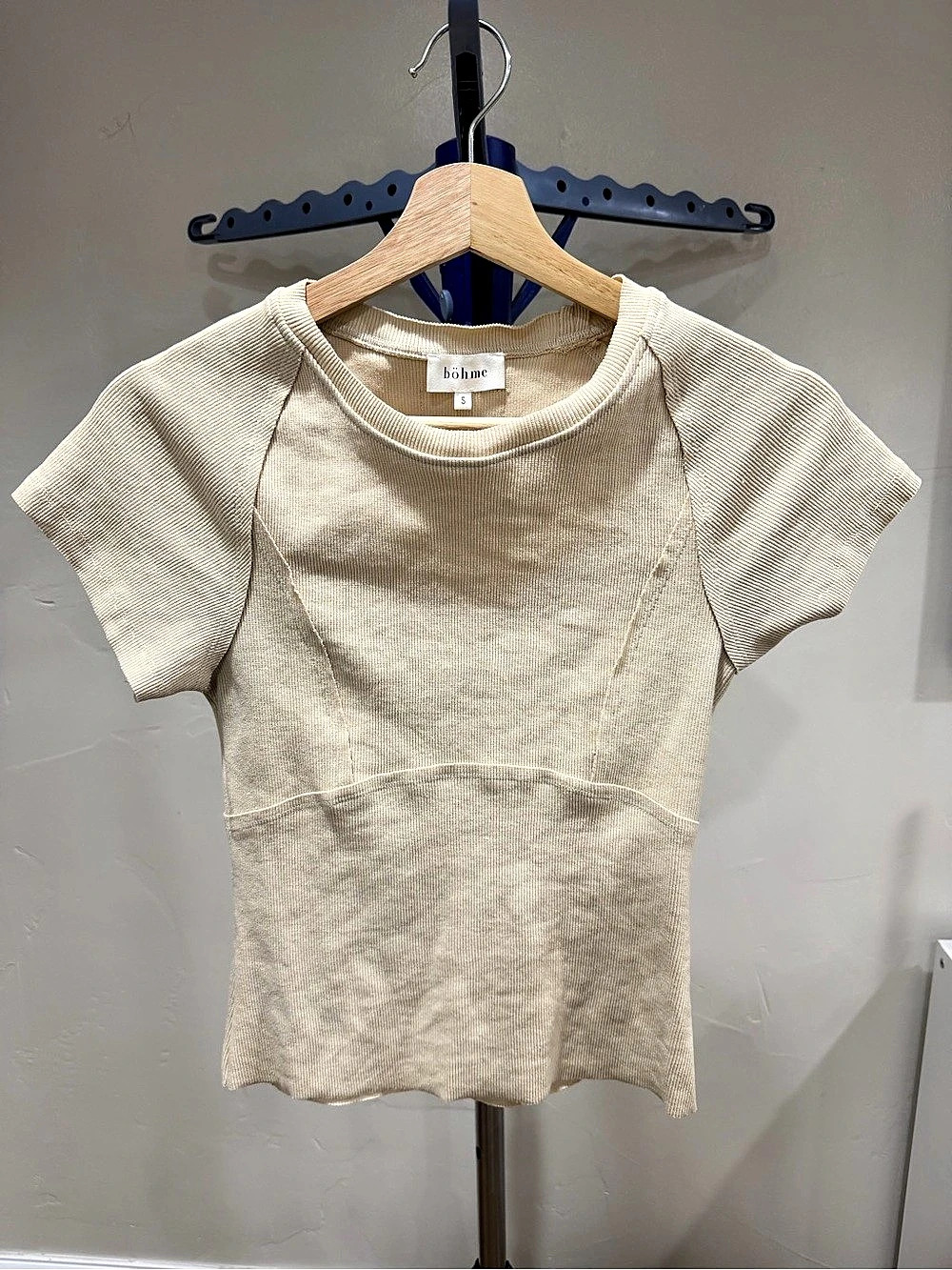 böhme Ribbed Short Sleeve Top in Cream Size Small Like New